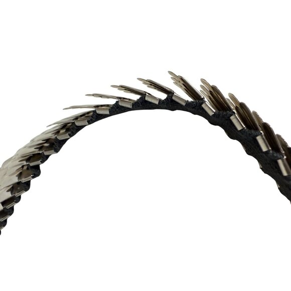 Retro Mermaid Scale Stretch Belt Size L to XL Silver Floral Buckle VTG 80s Cinch - Picture 11 of 13